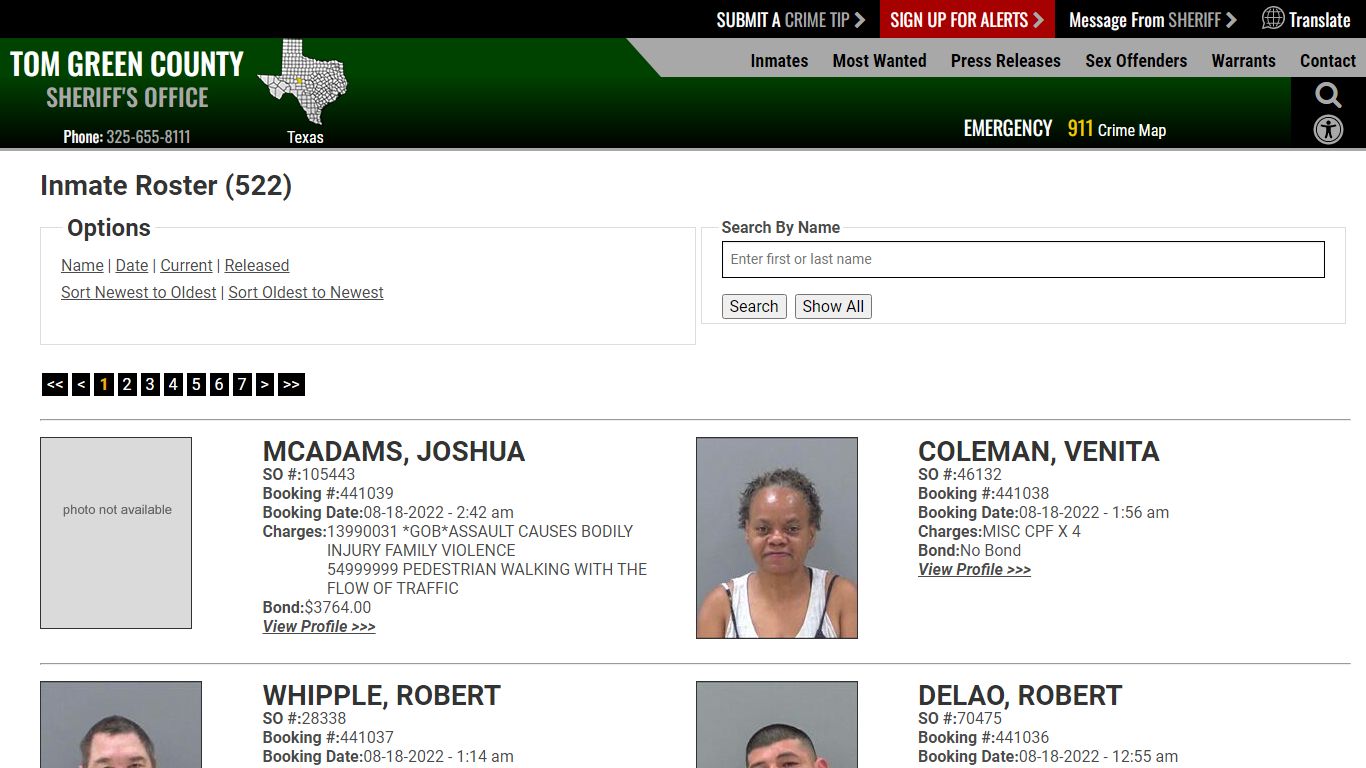 Inmate Roster (510) - Tom Green County Sheriff